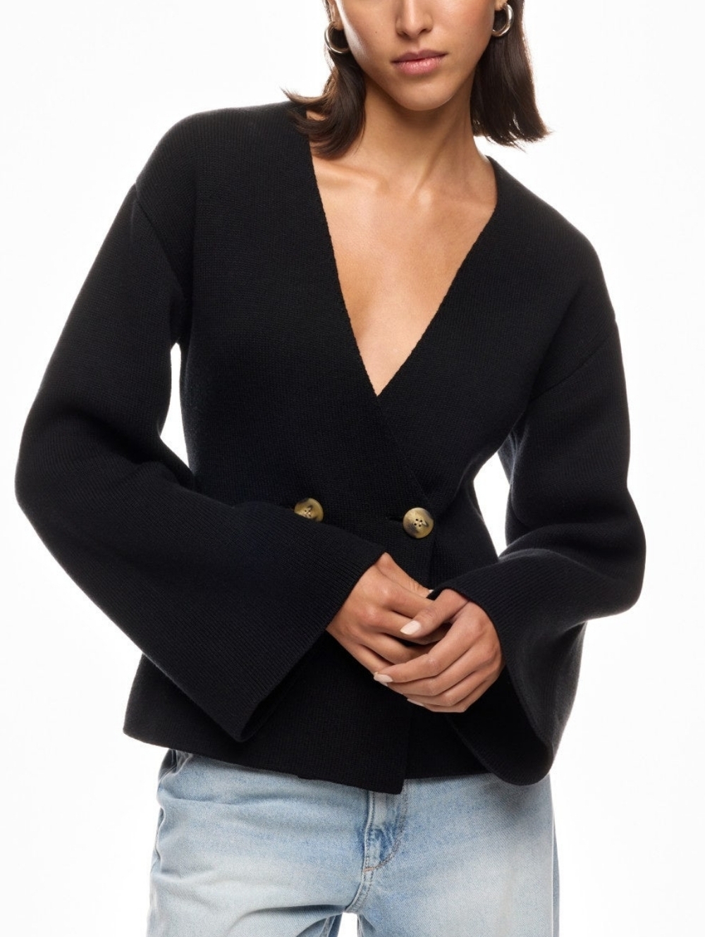 By Malene Birger Black Tinley Cardigan Knit Deep V-Neckline Size XS
